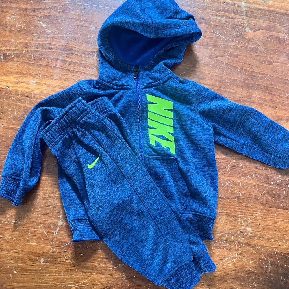 Nike Boys Blue Hoodie & Joggers with Neon Green Logo